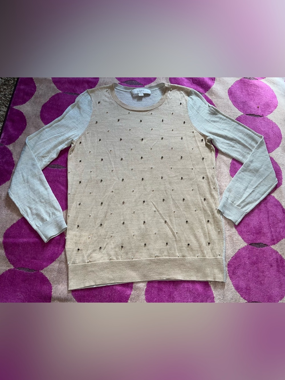 Ann Taylor LOFT Lightweight Colorblock Beaded Knit Sweater